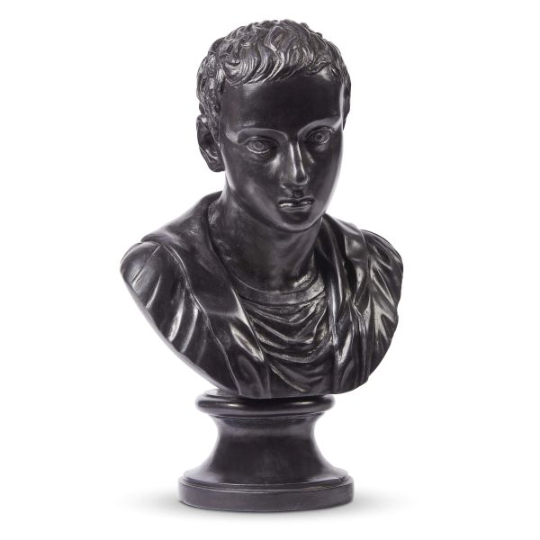 Roman School, Neoclassical Period, A bust of a young man, basalt, inscripted   A. Torwalsen,   52,5x33x27 cm
