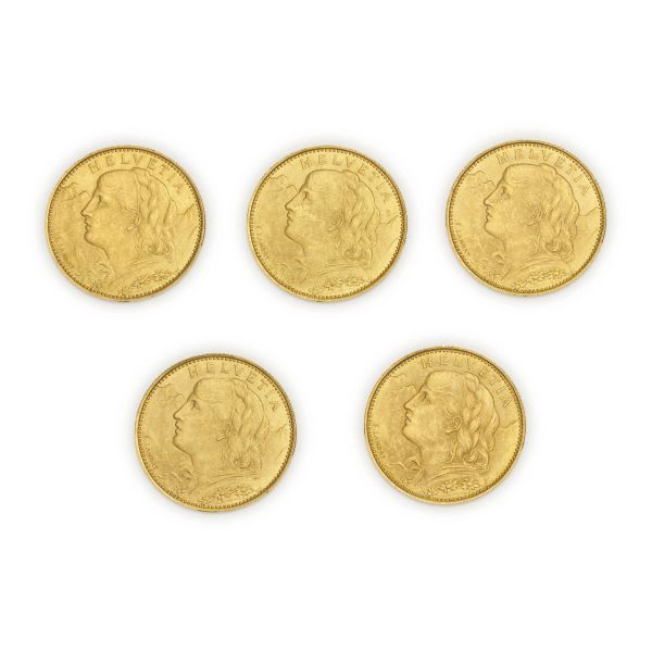 Svizzera – Confederazione – 5 esemplari da 10 Franchi 1922 – Zecca: Berna