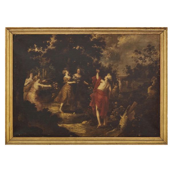 FLEMISH ARTIST, 17TH CENTURY, GIRLS IN A LANDSCAPE WITH MERCURY, OIL ON CANVAS, 117X168 CM