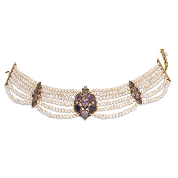 PERCOSSI PAPI PEARL AND AMETHYST NECKLACE IN 9KT GOLD