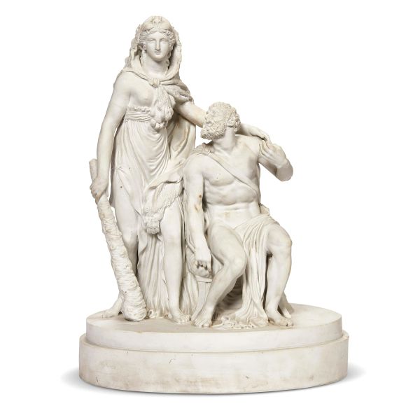 Attribuited to Filippo Tagliolini, 1780-1790, Hercules and Omphales, bisquit, 36x30x20 cm