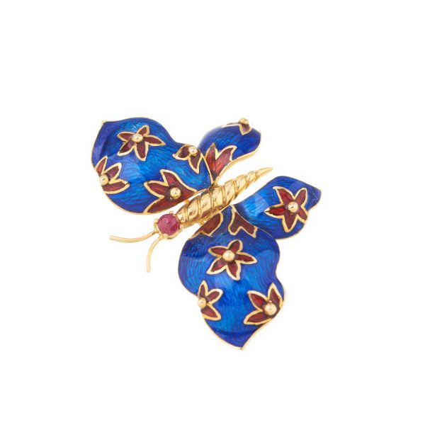 BUTTERFLY-SHAPED BROOCH IN 18KT YELLOW GOLD