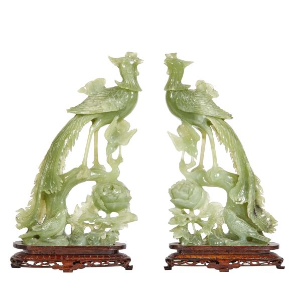 A PAIR OF PHOENIXES AND A CENSER, CHINA, 20TH CENTURY