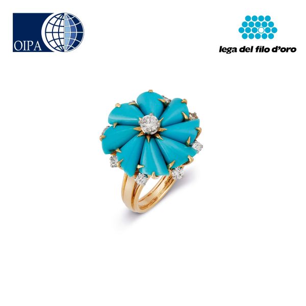 



BULGARI TURQUOISE AND DIAMOND RING IN 18KT YELLOW GOLD