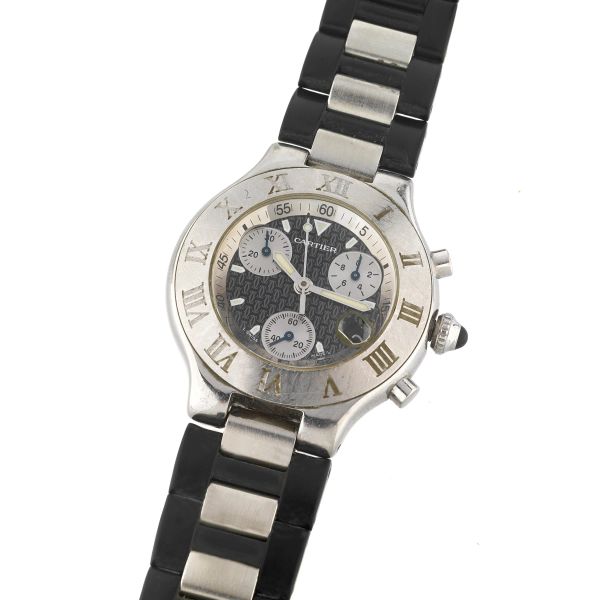 CARTIER MUST 21 CHRONOSCAPH STAINLESS STEEL WRISTWATCH