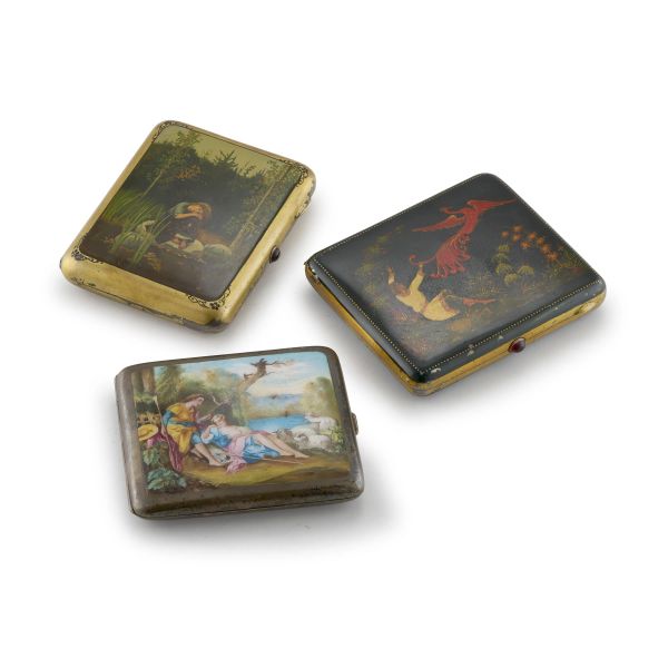 TWO SILVER AND ENAMEL CIGARETTE CASE, MOSCOW, 20TH CENTURY AND OTHE SILVER AND ENAMEL CIGARETTE CASE, 20TH CENTURY