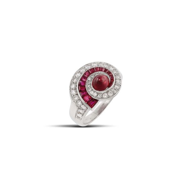TIFFANY & CO. RUBY AND DIAMOND RING IN PLATINUM