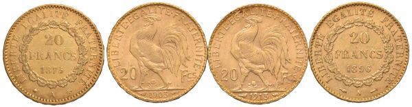 FRANCIA. QUATTRO MONETE D&rsquo;ORO DA 20 FRANCHI