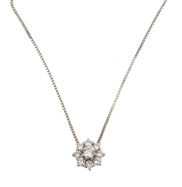 DIAMOND FLOWER-SHAPED NECKLACE IN 18KT WHITE GOLD