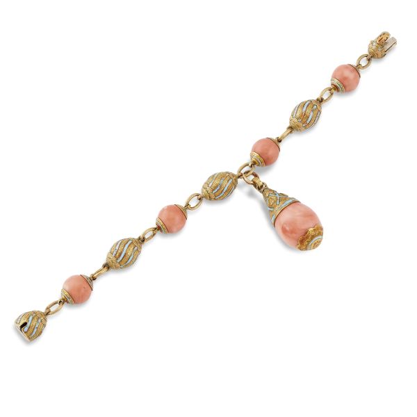 CAZZANIGA ROSE CORAL CHAIN BRACELET IN 18KT YELLOW GOLD