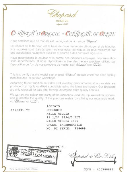 CHOPARD MILLE MIGLIA REF. 8331 N. 8284XX ANNO 1999