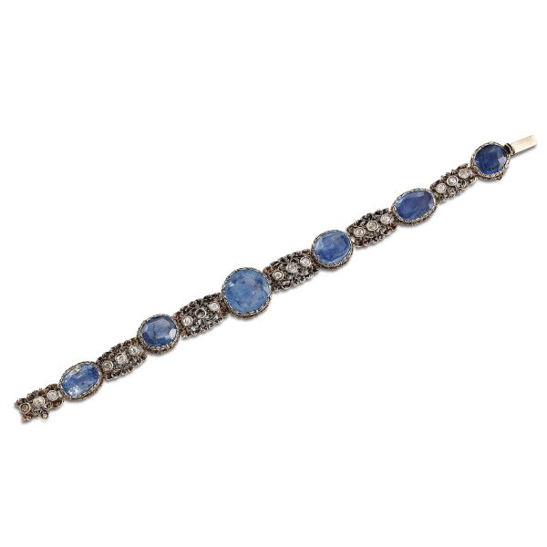 BUCCELLATI SAPPHIRE AND DIAMOND BRACELET IN GOLD AND SILVER