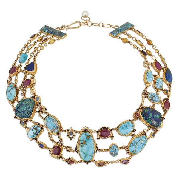 PERCOSSI PAPI MULTI GEM FESTOON NECKLACE IN 18KT YELLOW GOLD