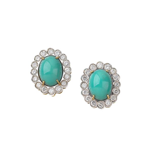 



TURQUOISE AND DIAMOND CLIP EARRINGS IN 18KT TWO TONE GOLD