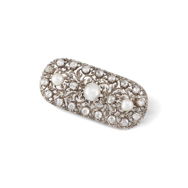 PEARL AND DIAMOND CLUSTER BROOCH IN SILVER AND GOLD