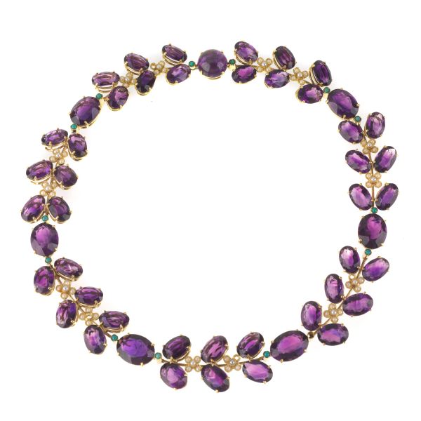AMETHYST AND MICROBEAD NECKLACE IN 18KT YELLOW GOLD