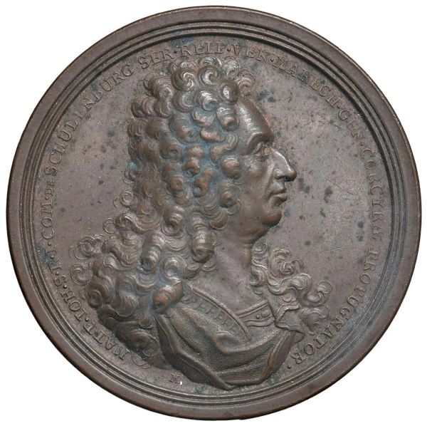 MATTHIAS JOHAN SCHULENBURG (1661-1747) MARESCIALLO DI CAMPO DELLA REPUBBLICA DI VENEZIA MEDAGLIA CELEBRATIVA CONIATA A NORIMBERGA NEL 1716 OPUS PHILIPP HEINRICH M&Uuml;LLER