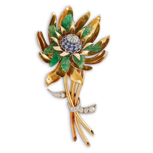 



BIG MULTI GEM FLOWER-SHAPED BROOCH IN 18KT TWO TONE GOLD
