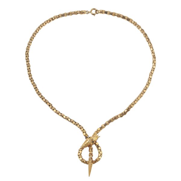 COLLANA A FORMA DI SERPENTE E SPILLA CON CAMMEO