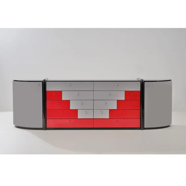 



BLACK, GRAY AND RED LACQUERED WOODEN SIDEBOARD