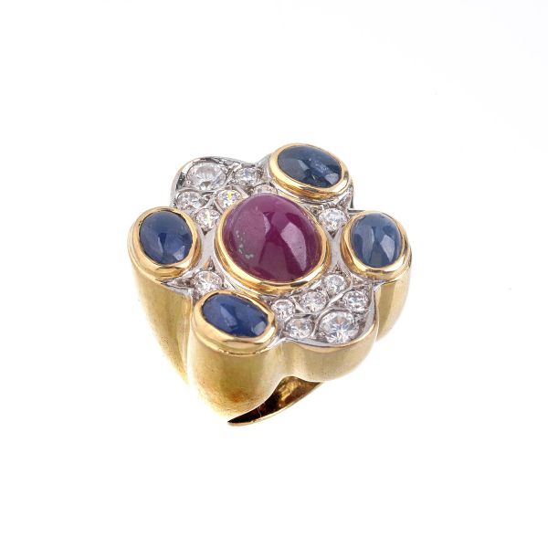 BIG MULTI GEM RING IN 18KT TWO TONE GOLD