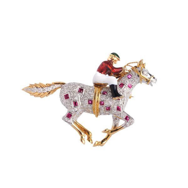 



MULTI GEM JOCKEY-SHAPED BROOCH IN 18KT TWO TONE GOLD 