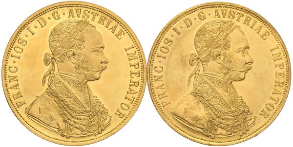 AUSTRIA DUE MONETE IN ORO DA 4 DUCATI DI FRANCESCO GIUSEPPE (1848-1916) riconi