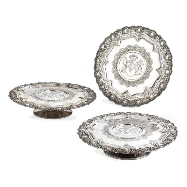 THREE SILVER PLATED METAL STAND, 19TH CENTURY