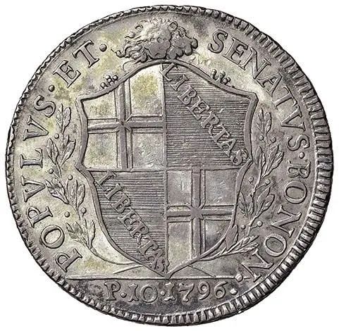 GOVERNO POPOLARE (1796-1797), 10 PAOLI 1796 (POPVLVS AL D/ E MURA ORIZZONTALI SENZA ALBERELLO AL R/)
