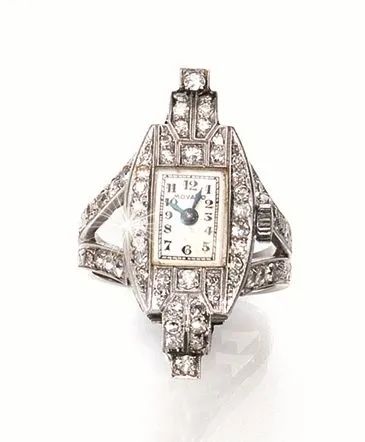 Anello - orologio, Movado, in oro bianco 18 kt e diamanti                   