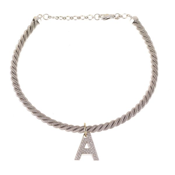 ROPE NECKLACE WITH A &quot;A&quot; SHAPED PENDANT IN 18KT WHITE GOLD