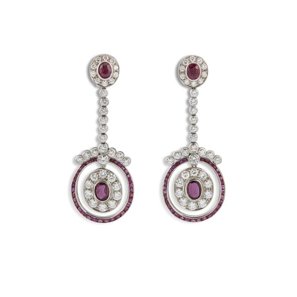 RUBY AND DIAMOND DROP EARRINGS IN 18KT WHITE GOLD