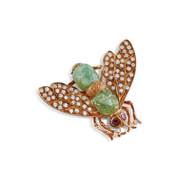 



MISSIAGLIA MULTI GEM FLY-SHAPED BROOCH IN 18KT YELLOW GOLD