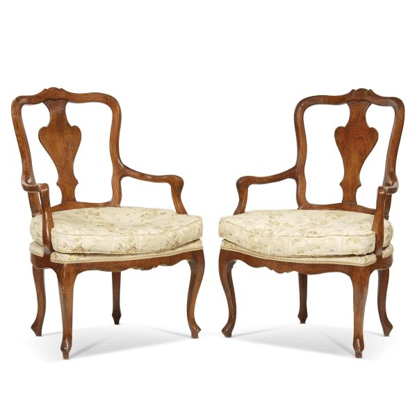 A PAIR OF NORTHERN ITALY ARMCHAIRS, 18TH CENTURY