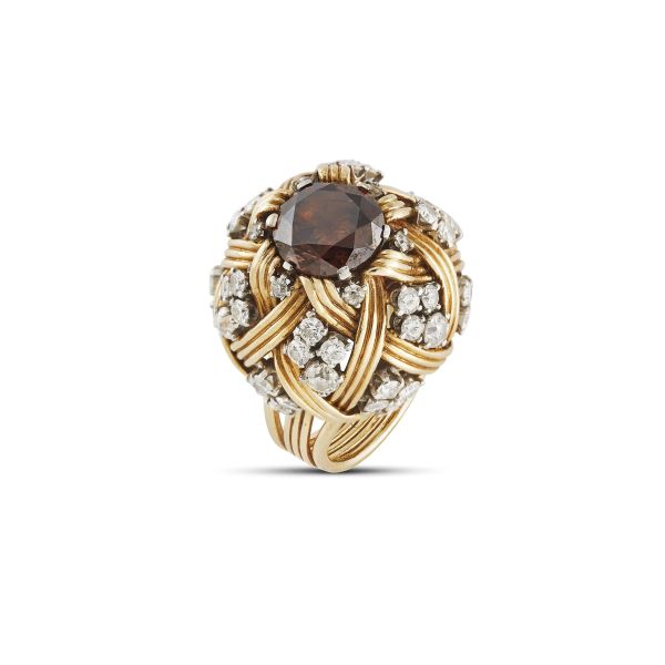 TIFFANY BY SCHLUMBERGER FANCY DIAMOND DOME RING IN 18KT YELLOW GOLD AND PLATINUM