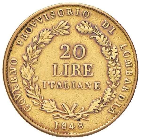      MILANO. GOVERNO PROVVISORIO DI LOMBARDIA. 20 LIRE 1848 
