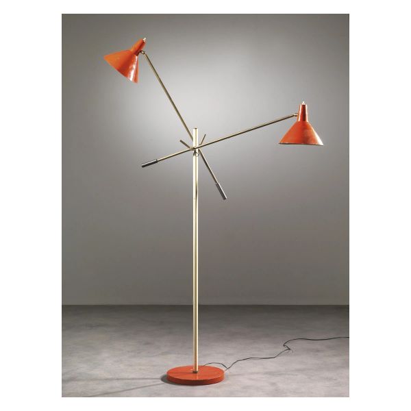 FLOOR LAMP, RED AND WHITE LACQUERED METAL