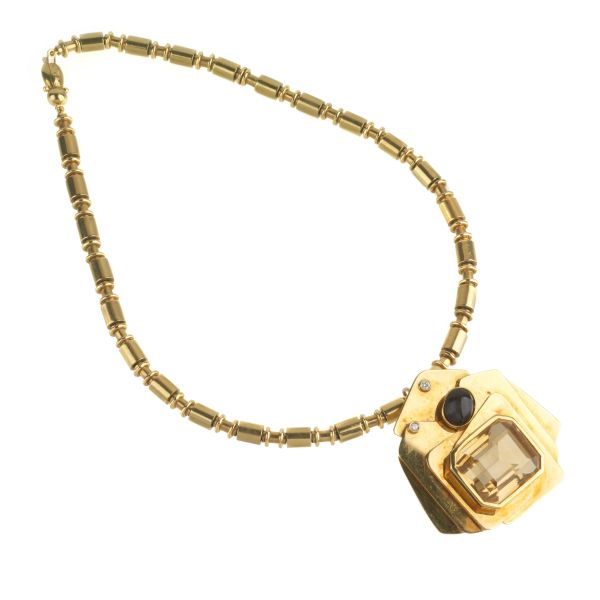 CITRINE QUARTZ ONYX AND DIAMOND NECKLACE IN 18KT YELLOW GOLD