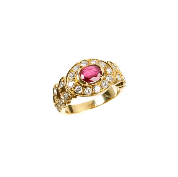 RUBY AND DIAMOND RING IN 18KT YELLOW GOLD