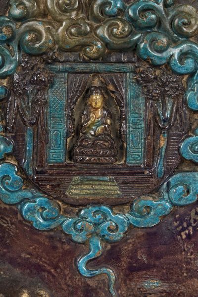 A BUDDHIST ARCHITECTURAL PLAQUE IN FAHUA ENAMEL, MING DYNASTY, TIANQI PERIOD(1621- 1627)