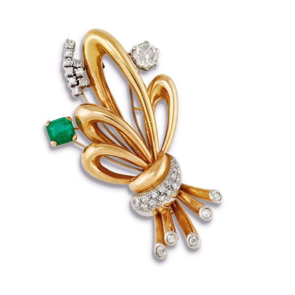 



BRANCH-SHAPED BROOCH WITH DIAMONDS AND EMERALD