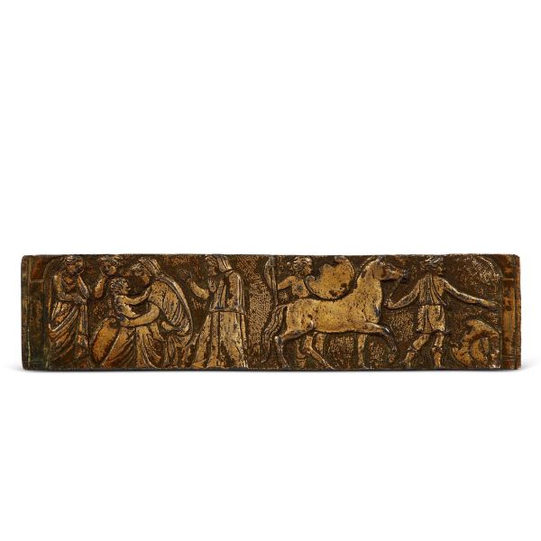 



Central Italy, 19th century, A frieze in the style of the 14th century, gilted bronze