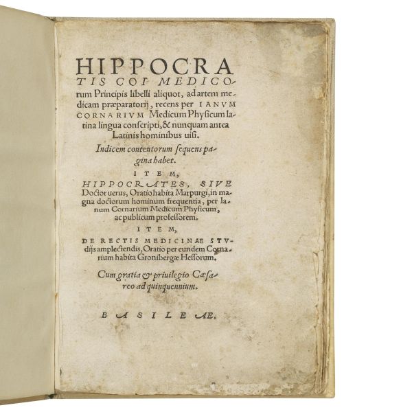 (Medicina)   HIPPOCRATES.   Hippocratis coi medicorum principis libelli aliquot, ad artem medicam pr&aelig;paratorij.   Basile&aelig; (Basile&aelig;, Ioannis Oporini, 1543).