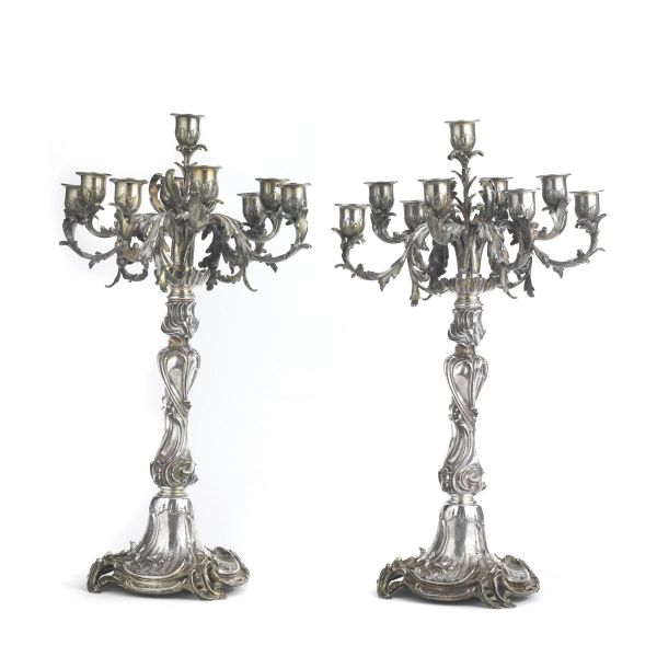 PAIR OF SILVER CANDELABRA, FRANCE, 19TH CENTURY