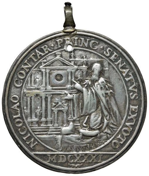 NICOLÒ CONTARINI (1630-1631) XCVII DOGE. MEDAGLIA CELEBRATIVA DELLA CHIESA DI SANTA MARIA DELLA SALUTE CONIATA NELLA ZECCA DI VENEZIA NEL 1631 OPUS ANONIMO