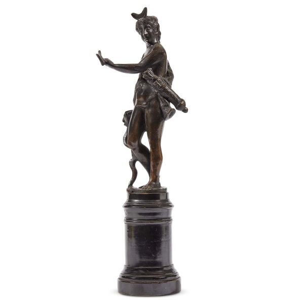 Venetian, 17th century, Diana, bronze, 25,5x9,5x14 cm, on a painted wooden base (base h.14 cm, diam. 9 cm)