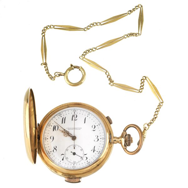 MONOPUSHER CHRONOGRAPH QUARTER REPEATING YELLOW GOLD POCKET WATCH