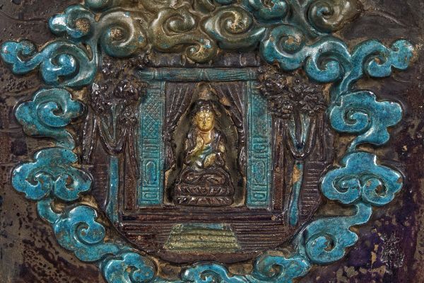 A BUDDHIST ARCHITECTURAL PLAQUE IN FAHUA ENAMEL, MING DYNASTY, TIANQI PERIOD(1621- 1627)