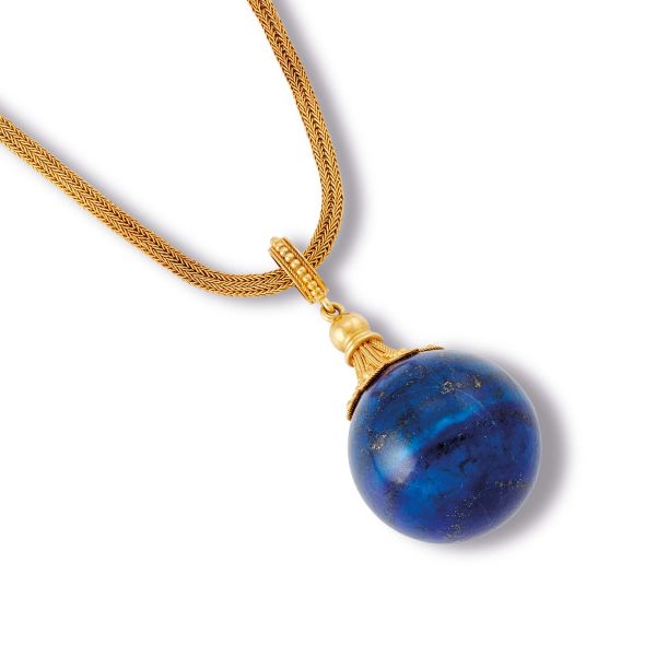ROPE CHAIN NECKLACE WITH LAPIS LAZULI PENDANT IN 18KT YELLOW GOLD