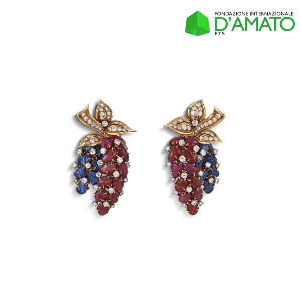 FLOWERING-BRANCHES MULTI GEM EARRINGS IN 18KT YELLOW GOLD